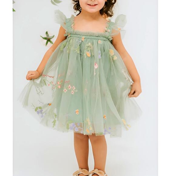 Unbranded Other - Girls Fairycore‎ Party Butterfly Embroidered Floral Tulle Fairy Dress Size 2T